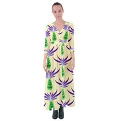 Thistles Purple Flora Flowering Button Up Maxi Dress