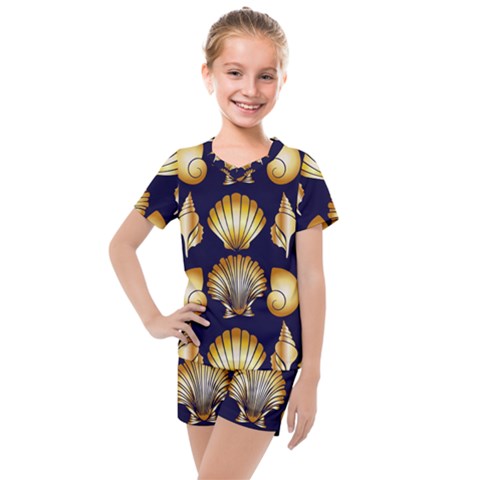 Snails See Shells Golden Kids  Mesh Tee And Shorts Set by Vaneshart