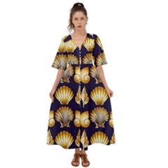 Snails See Shells Golden Kimono Sleeve Boho Dress