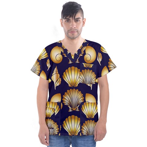 Snails See Shells Golden Men s V-neck Scrub Top by Vaneshart