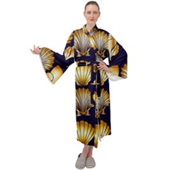 Snails See Shells Golden Maxi Velour Kimono by Vaneshart