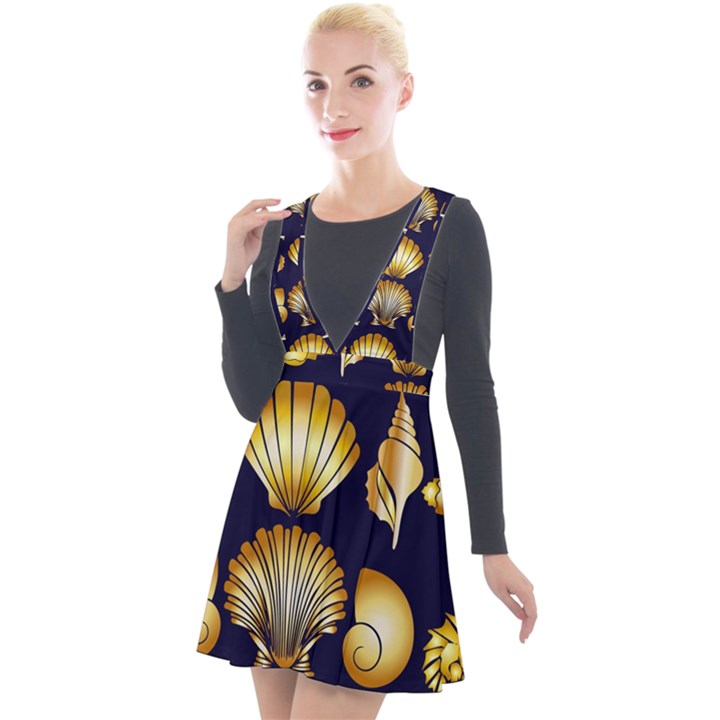 Snails See Shells Golden Plunge Pinafore Velour Dress