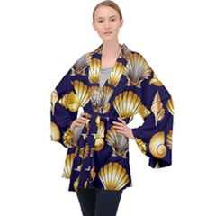 Snails See Shells Golden Long Sleeve Velvet Kimono  by Vaneshart