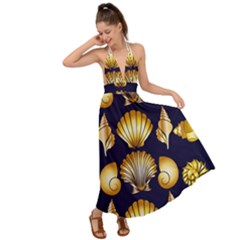 Snails See Shells Golden Backless Maxi Beach Dress