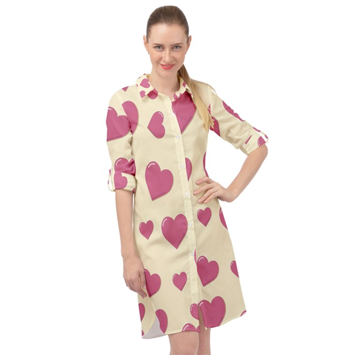 Flat Love Symbol Pattern Long Sleeve Mini Shirt Dress