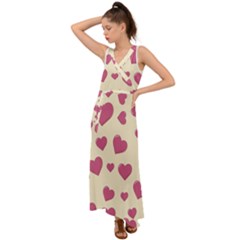 Flat Love Symbol Pattern V-neck Chiffon Maxi Dress