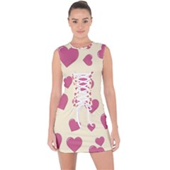 Flat Love Symbol Pattern Lace Up Front Bodycon Dress