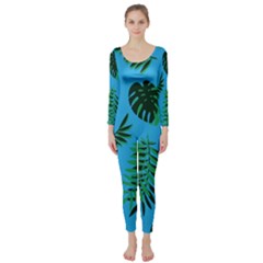 Tropical Leaves Nature Long Sleeve Catsuit by Vaneshart