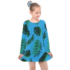 Tropical Leaves Nature Kids  Long Sleeve Dress by Vaneshart