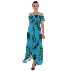 Tropical Leaves Nature Off Shoulder Open Front Chiffon Dress by Vaneshart