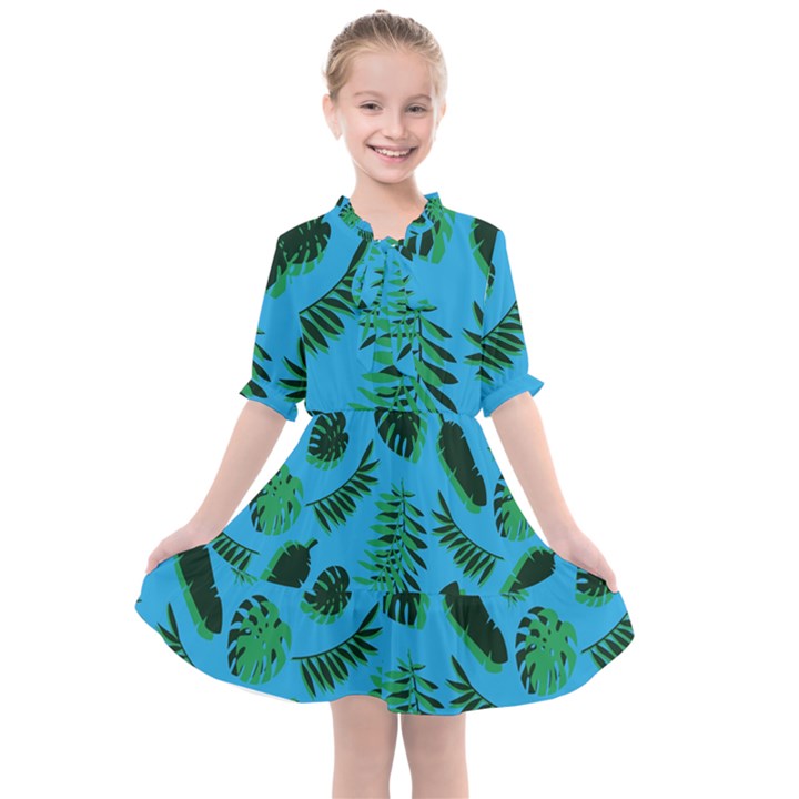 Tropical Leaves Nature Kids  All Frills Chiffon Dress