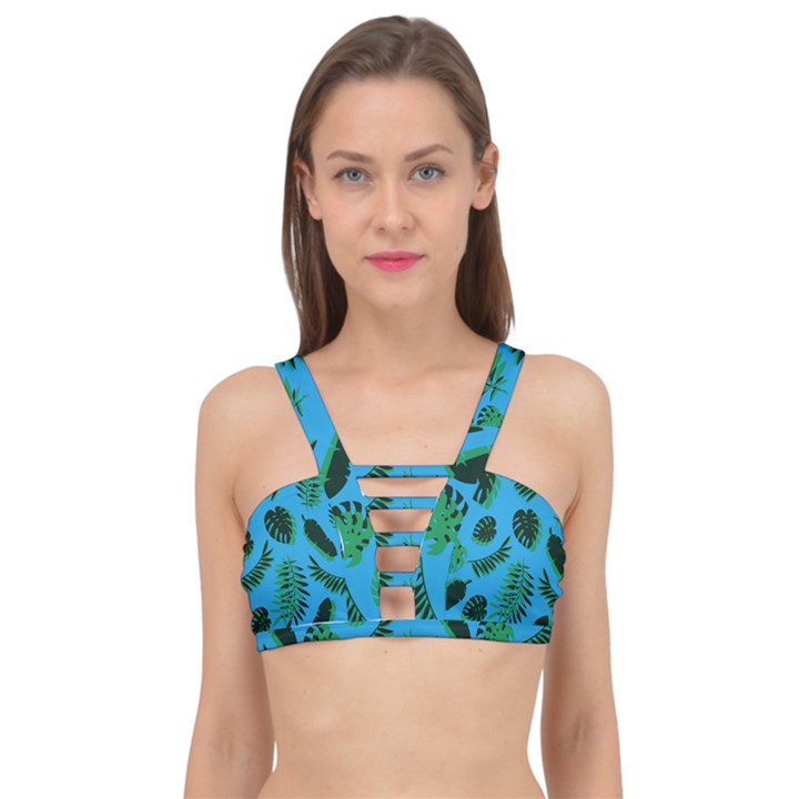 Tropical Leaves Nature Cage Up Bikini Top