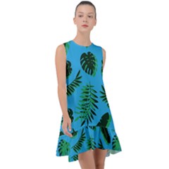 Tropical Leaves Nature Frill Swing Dress