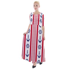 Nautical Papers Nautical Background Half Sleeves Maxi Dress