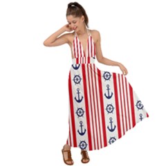 Nautical Papers Nautical Background Backless Maxi Beach Dress