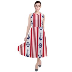 Nautical Papers Nautical Background Round Neck Boho Dress