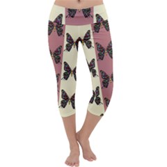 Butterflies Pink Old Old Texture Capri Yoga Leggings by Vaneshart