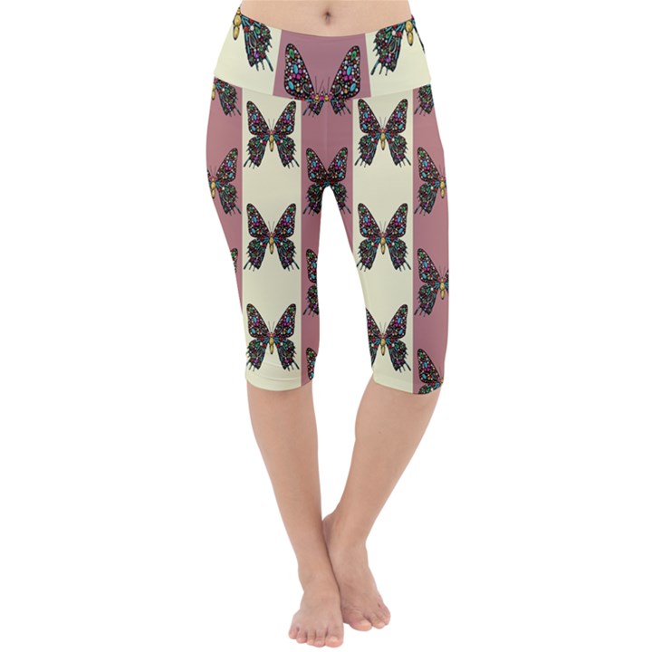 Butterflies Pink Old Old Texture Lightweight Velour Cropped Yoga Leggings