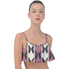 Butterflies Pink Old Old Texture Frill Bikini Top