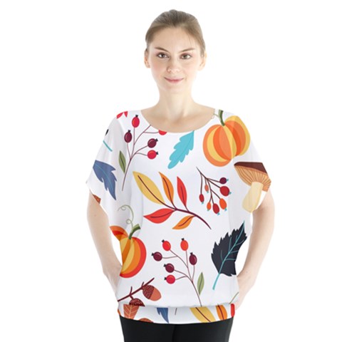 Pattern Pumpkins Autumn Batwing Chiffon Blouse by Vaneshart