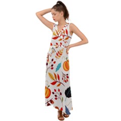 Pattern Pumpkins Autumn V-neck Chiffon Maxi Dress by Vaneshart