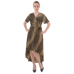 Texture Butterfly Skin Waves Front Wrap High Low Dress