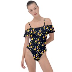 Abstract Pattern Frill Detail One Piece Swimsuit