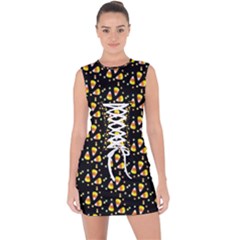 Abstract Pattern Lace Up Front Bodycon Dress