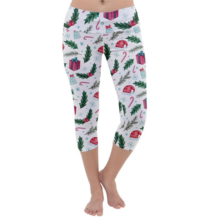 Christmas Background Capri Yoga Leggings