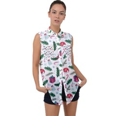 Christmas Background Sleeveless Chiffon Button Shirt