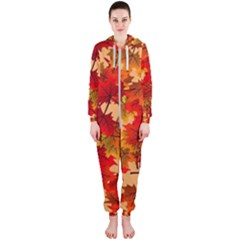 Wallpaper Background Autumn Fall Hooded Jumpsuit (ladies)  by Vaneshart