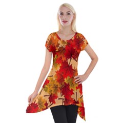 Wallpaper Background Autumn Fall Short Sleeve Side Drop Tunic by Vaneshart