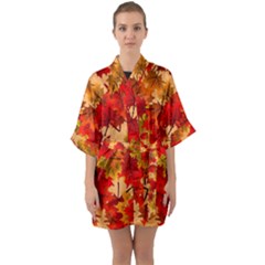 Wallpaper Background Autumn Fall Half Sleeve Satin Kimono  by Vaneshart