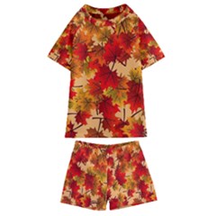 Wallpaper Background Autumn Fall Kids  Swim Tee And Shorts Set by Vaneshart