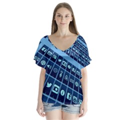 Apps Social Media Networks Internet V-neck Flutter Sleeve Top by Vaneshart