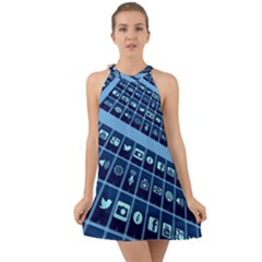 Apps Social Media Networks Internet Halter Tie Back Chiffon Dress by Vaneshart