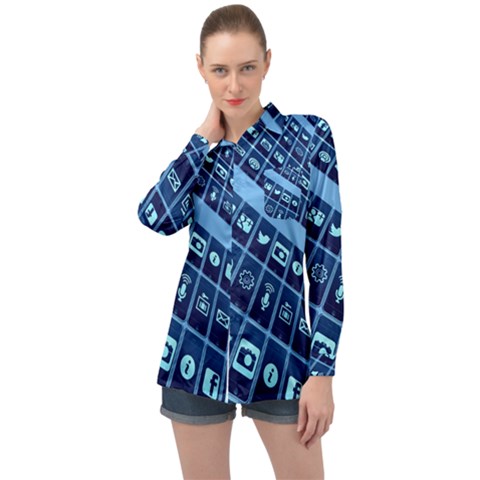 Apps Social Media Networks Internet Long Sleeve Satin Shirt by Vaneshart