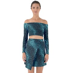 Texture Glass Network Glass Blue Off Shoulder Top With Skirt Set by Vaneshart