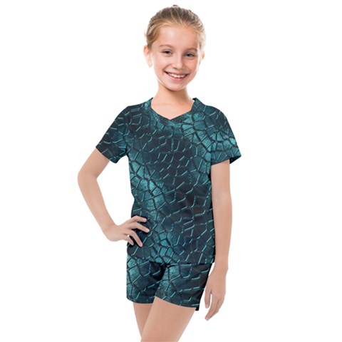 Texture Glass Network Glass Blue Kids  Mesh Tee And Shorts Set by Vaneshart