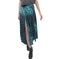 Texture Glass Network Glass Blue Velour Split Maxi Skirt