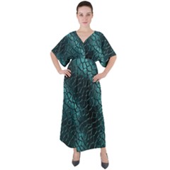 Texture Glass Network Glass Blue V-neck Boho Style Maxi Dress