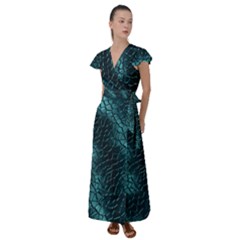 Texture Glass Network Glass Blue Flutter Sleeve Maxi Dress