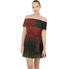 Texture Hatched Stamping Tissue Off Shoulder Chiffon Dress by Vaneshart