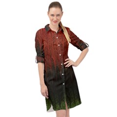 Texture Hatched Stamping Tissue Long Sleeve Mini Shirt Dress by Vaneshart