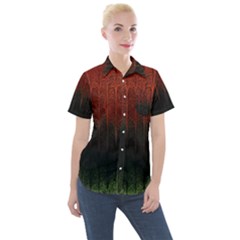 Texture Hatched Stamping Tissue Women s Short Sleeve Pocket Shirt