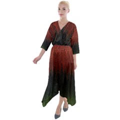 Texture Hatched Stamping Tissue Quarter Sleeve Wrap Front Maxi Dress by Vaneshart