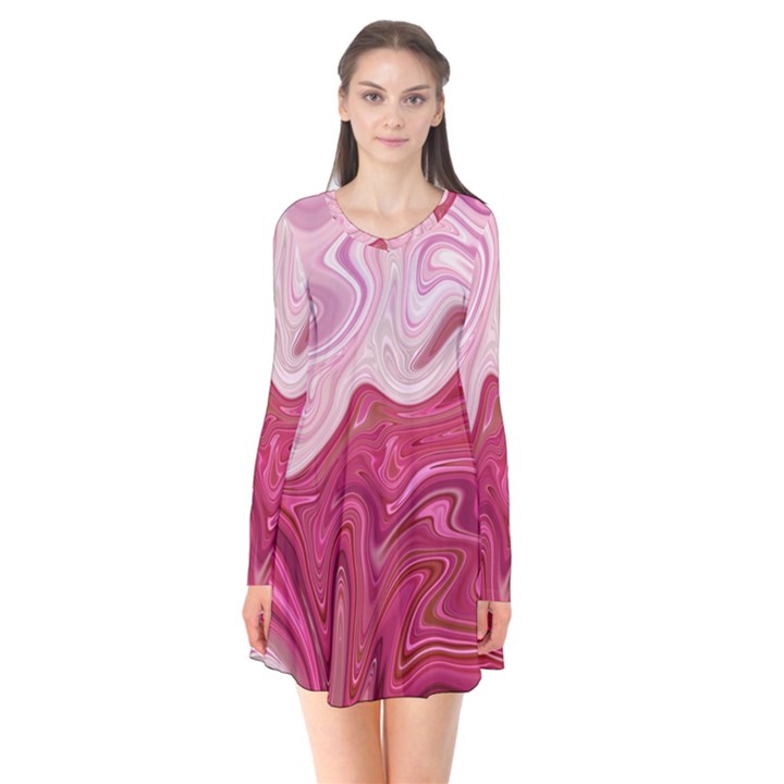 Liquid Marble Trending Abstract Paint Long Sleeve V-neck Flare Dress