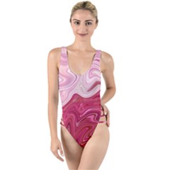 Liquid Marble Trending Abstract Paint High Leg Strappy Swimsuit by Vaneshart