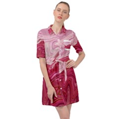 Liquid Marble Trending Abstract Paint Belted Shirt Dress