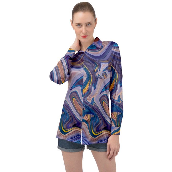 Liquid Marble Background Long Sleeve Satin Shirt